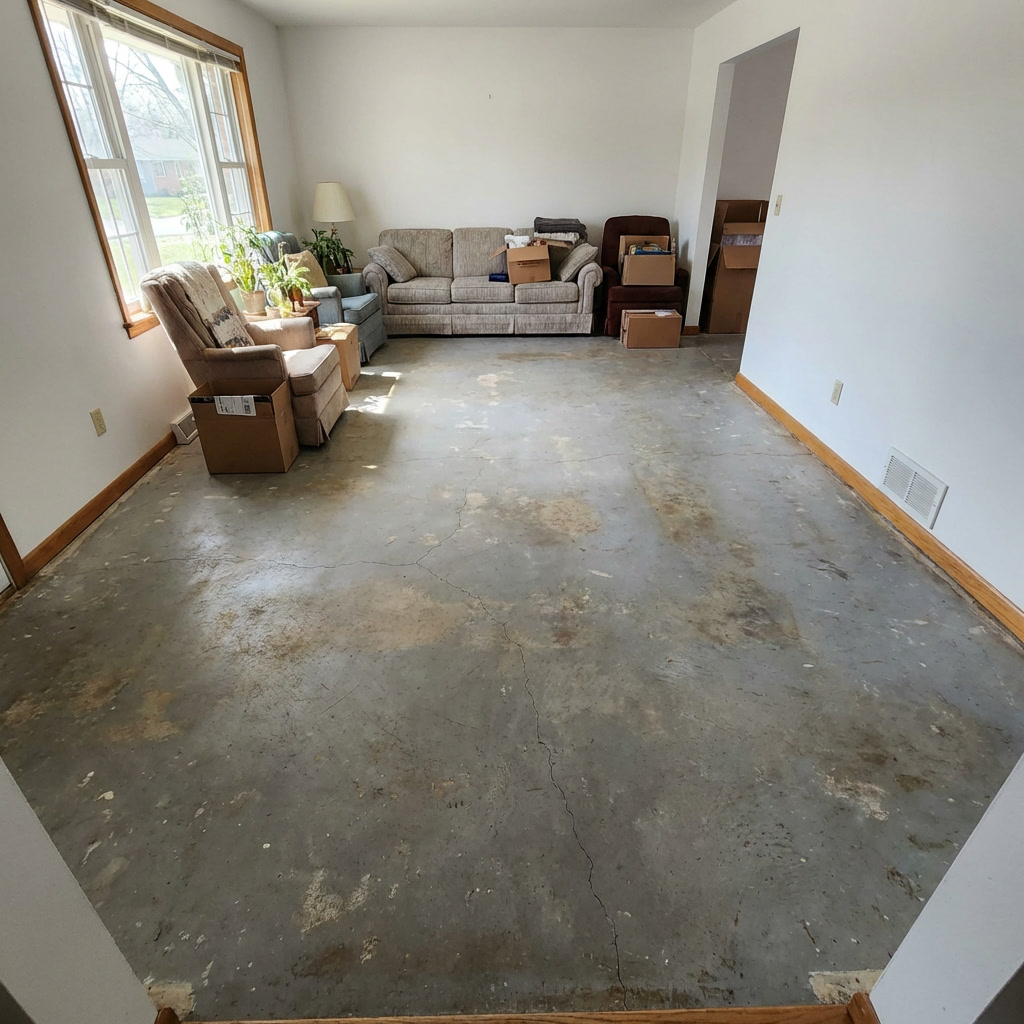 Before - worn stained concrete floor