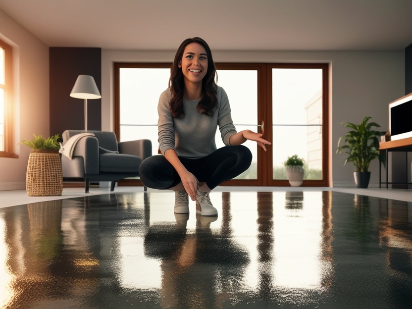 Happy homeowner with new epoxy floor