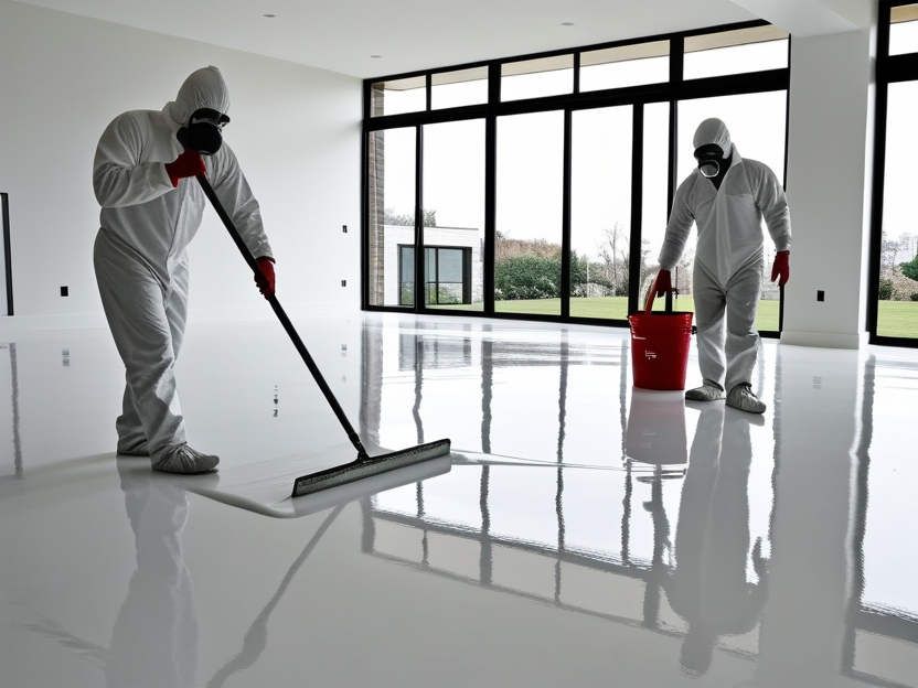 Applying epoxy coating in residential room